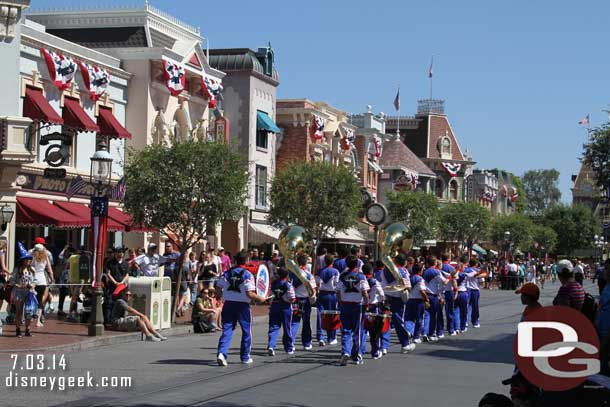 The band heading down Main Street USA