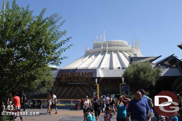 Signage up for Guardians of the Galaxy in Tomorrowland.