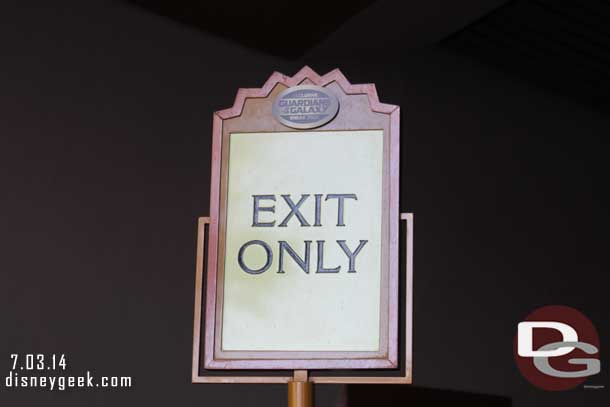 Even the exit signage has Guardians of the Galaxy sneak peek on it.