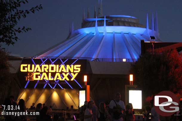 The Guardians of the Galaxy sign at night.