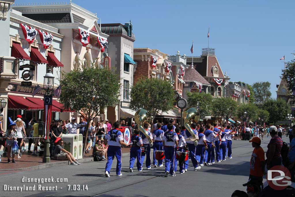 The band heading down Main Street USA