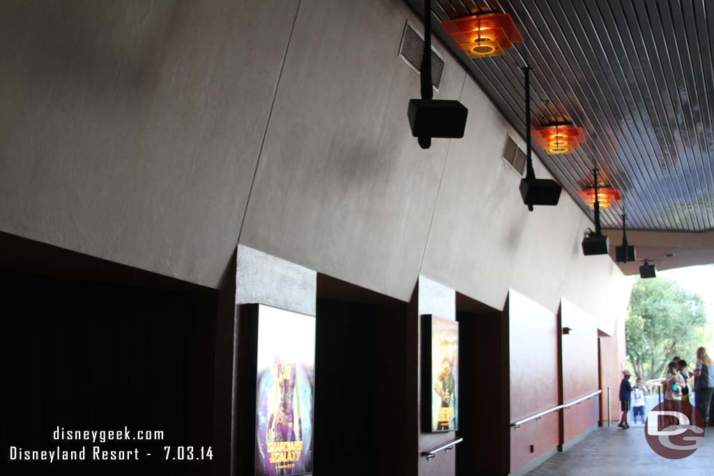 Movie posters lined the walkway.  Notice the overhead LCD screens are gone.