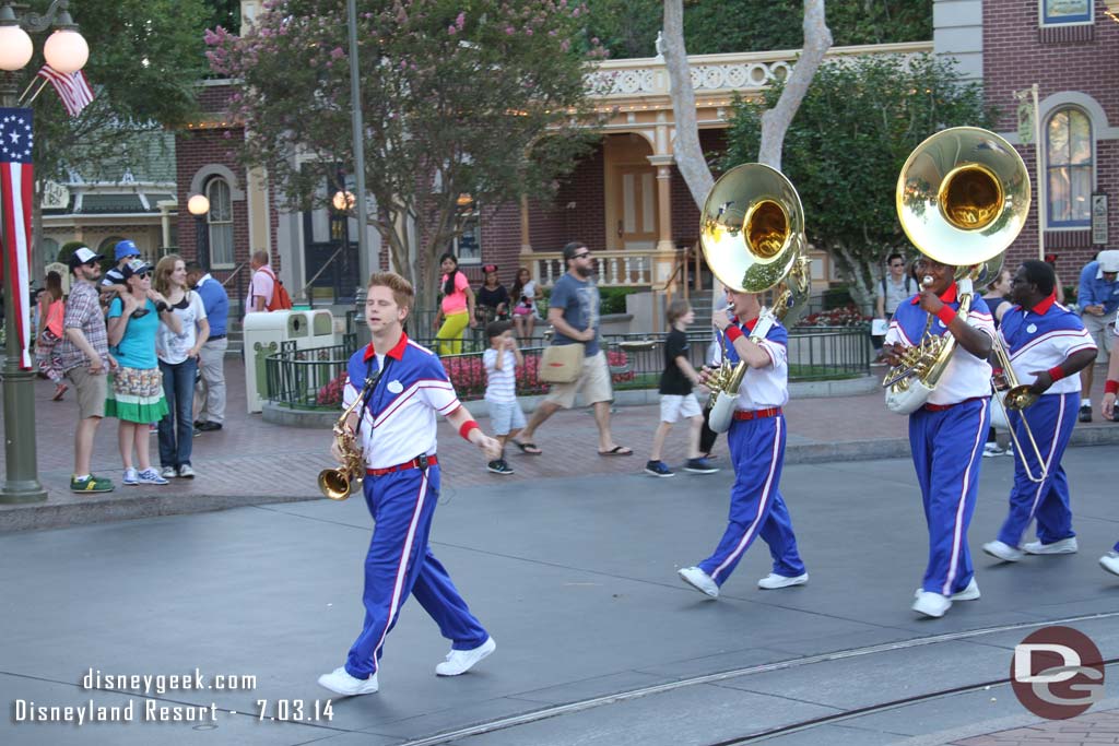 I made my way to Town Square for the All-American College Band.  For the 7:15pm set the TA, Alex, was leading the band and Ron was enjoying the performance from the audience.