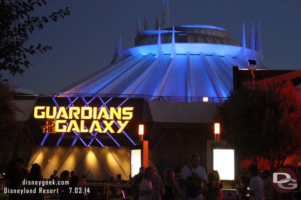 The Guardians of the Galaxy sign at night.