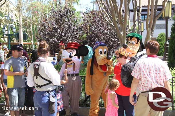 Mickey, Goofy and Pluto out together on Buena Vista Street.