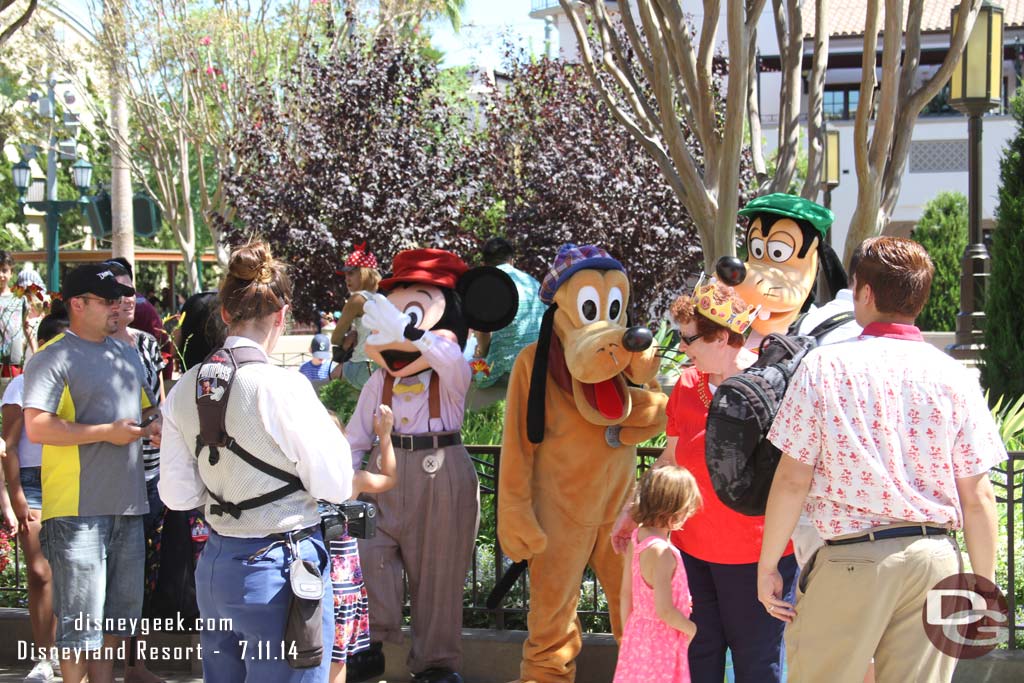 Mickey, Goofy and Pluto out together on Buena Vista Street.