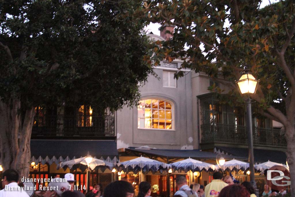 Took a quick walk through New Orleans Square as the sun was setting.  The new large window into Club 33 still has no coverings.  