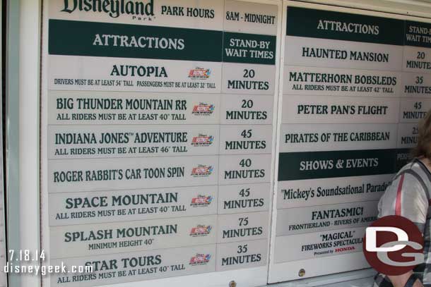 The wait times around 1:42pm