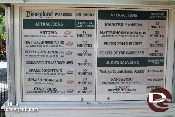 Disneyland waits as of 3:43pm