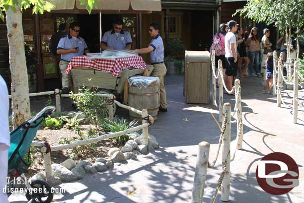 A queue set up to distribute the posters.