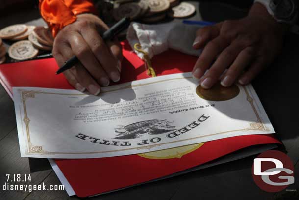 A deed being filled out as a new land purchase was going on when I walked by.