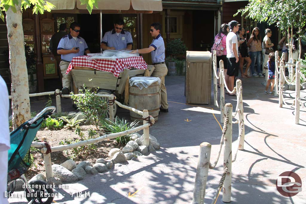 A queue set up to distribute the posters.