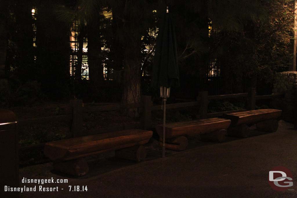 Hard to see but this evening noticed quite a few umbrellas along the walkway to provide shade for the benches.  