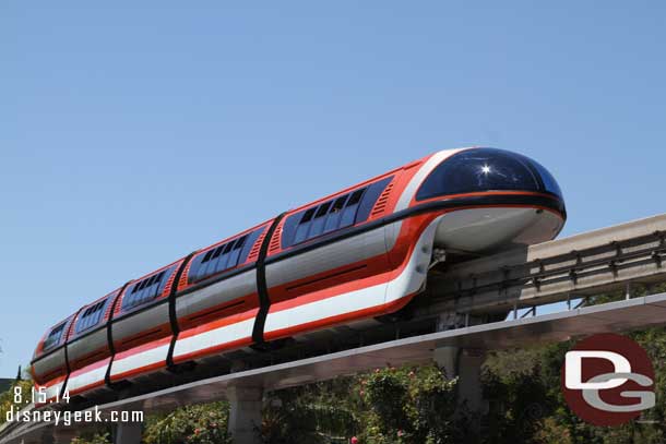 Monorail Orange passing overhead as I made my way to Disneyland