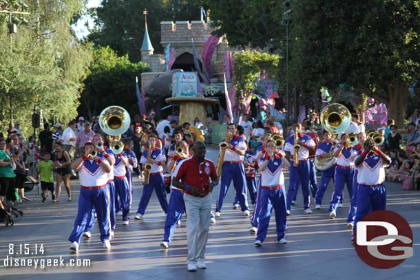 The All-American College band making its way up the parade route