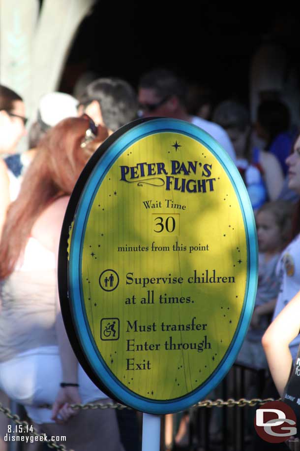 A new, what I am guessing is, temporary wait sign for Peter Pan.