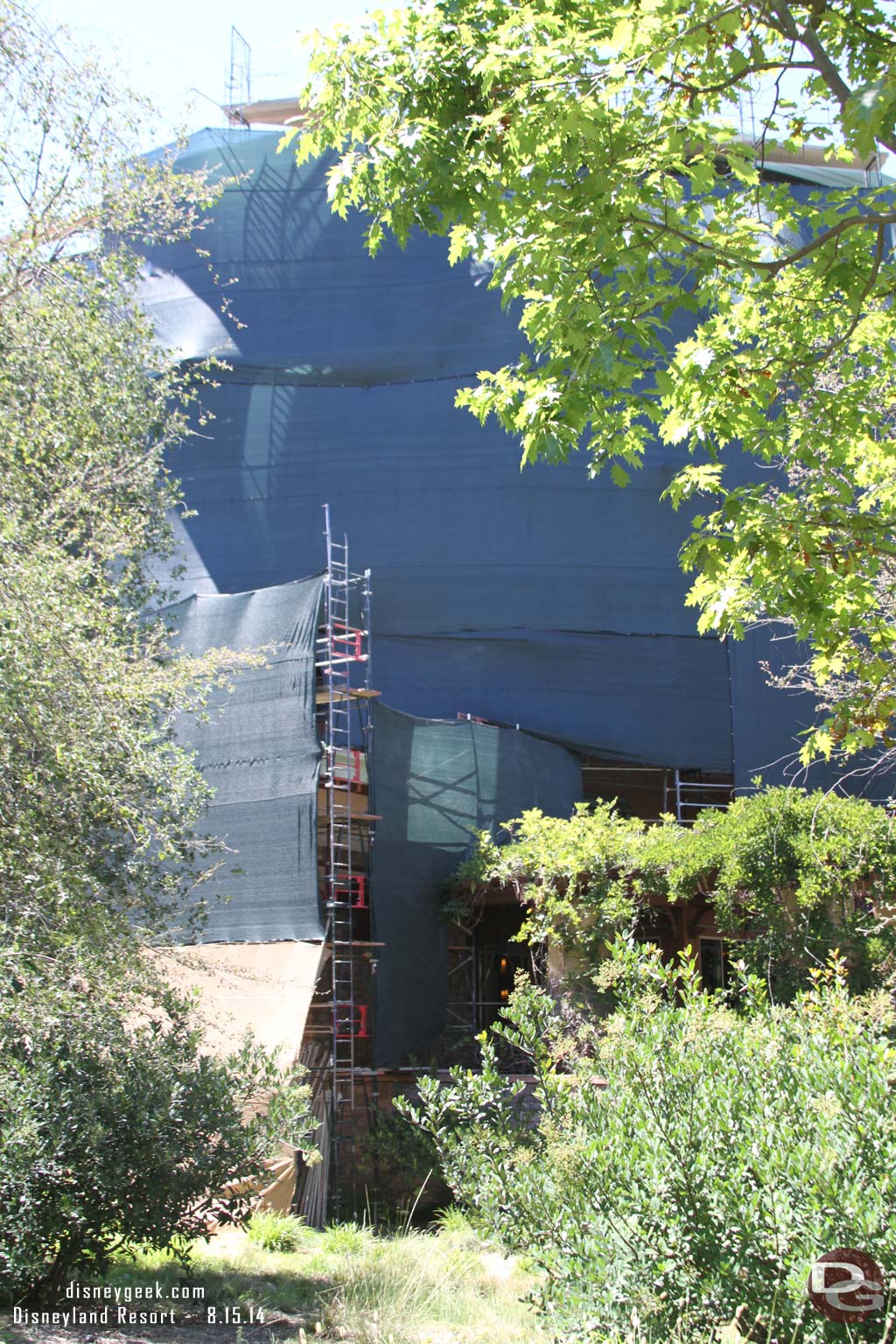 The Grand Californian is still covered in scaffolding and mesh as the renovation work progresses.