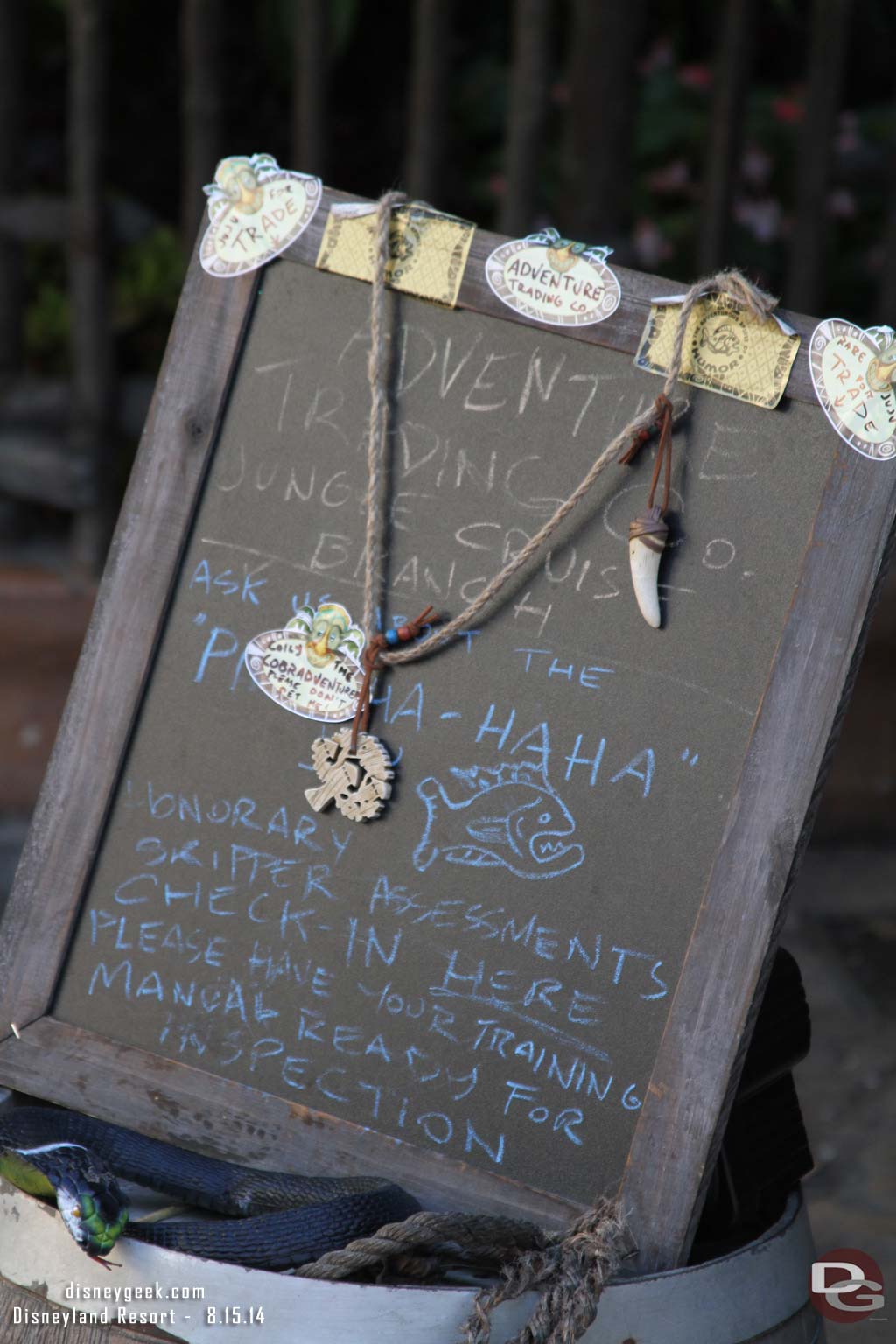 Walking back through Adventureland.  A sign for the Adventure Trading Co 