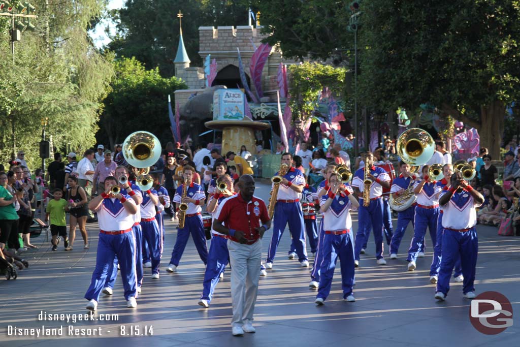 The All-American College band making its way up the parade route