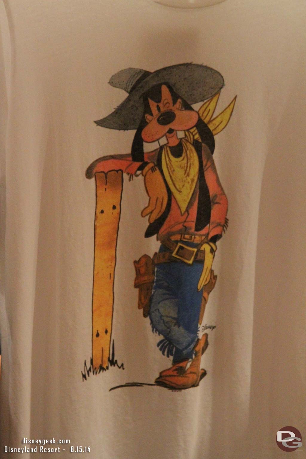 Inside an old style cowboy Goofy on a t-shirt.