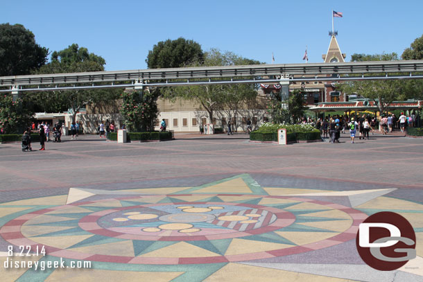 Walking toward Disneyland.  The same section of turn stiles is being worked on as last week (the second from the left).