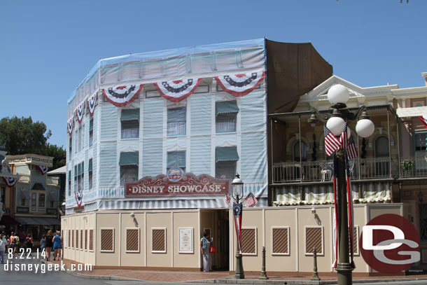 The Disney Showcase around through the Music Shop are under wraps for exterior renovation.