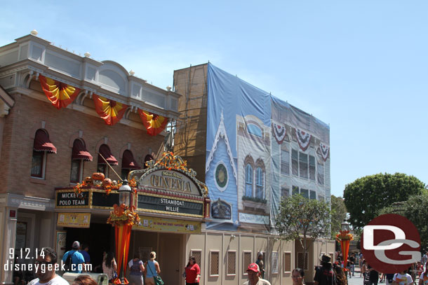 No visible progress on the music store, magic store, and Disney Showcase facade.