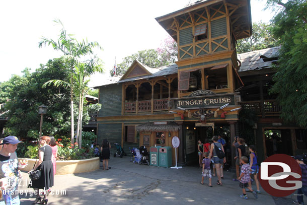 A large tree was removed and replaced with a smaller one to the left of the Jungle Cruise entrance.