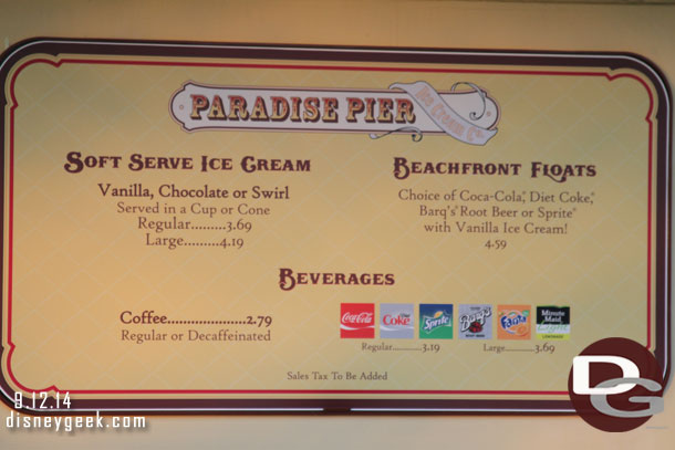 Current Paradise Pier Ice Cream Co menu