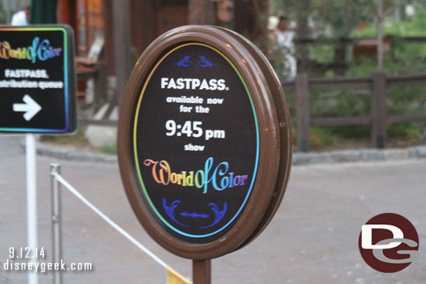 FastPasses still available for World of Color and it was almost 7pm