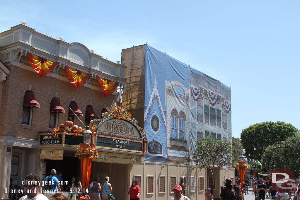 No visible progress on the music store, magic store, and Disney Showcase facade.