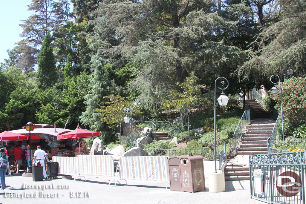 The Outdoor vending carts are gone while some work is going on near the old Skyway station in Fantasyland.