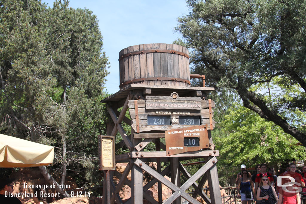 Big Thunder was quiet this afternoon, only a 10 minute wait posted.