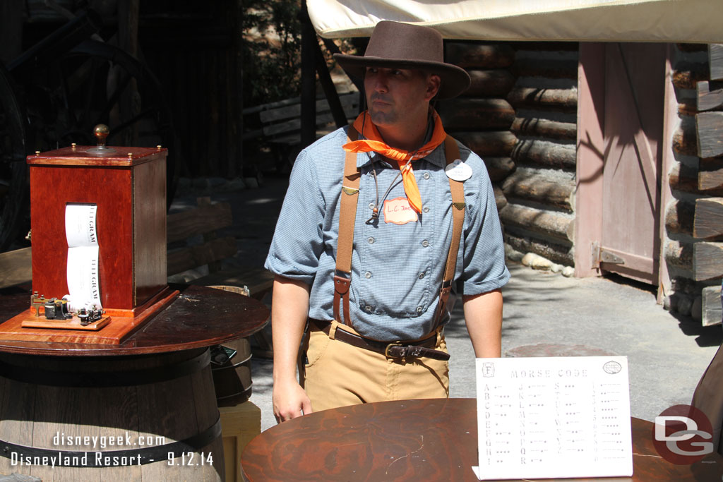 The telegram machine is at the trading post because of work in its own area.