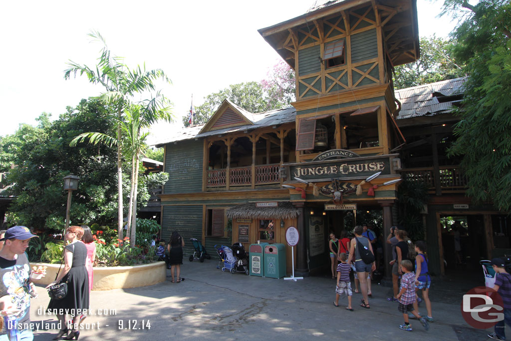 A large tree was removed and replaced with a smaller one to the left of the Jungle Cruise entrance.