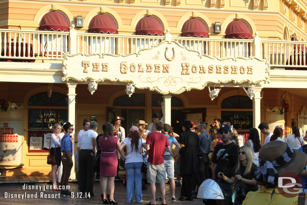 A group gathered outside the Golden Horseshoe