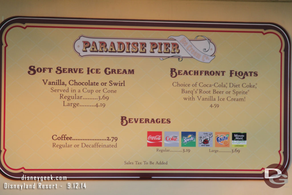 Current Paradise Pier Ice Cream Co menu