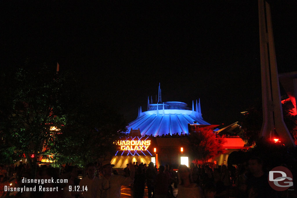 Guardians of the Galaxy was lit up even though it was closed.   No projections or audio on Ghost Galaxy when I was there.