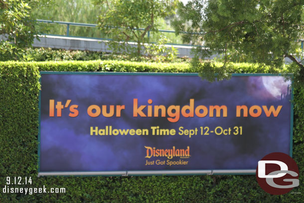 The Mickey and Friends Tram Stop features Halloween Time Billboards