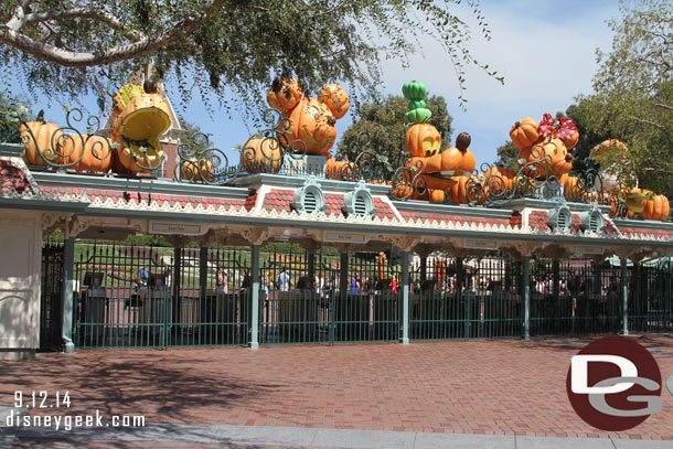 The entrance turn stile work is complete and the Character pumpkins are out.