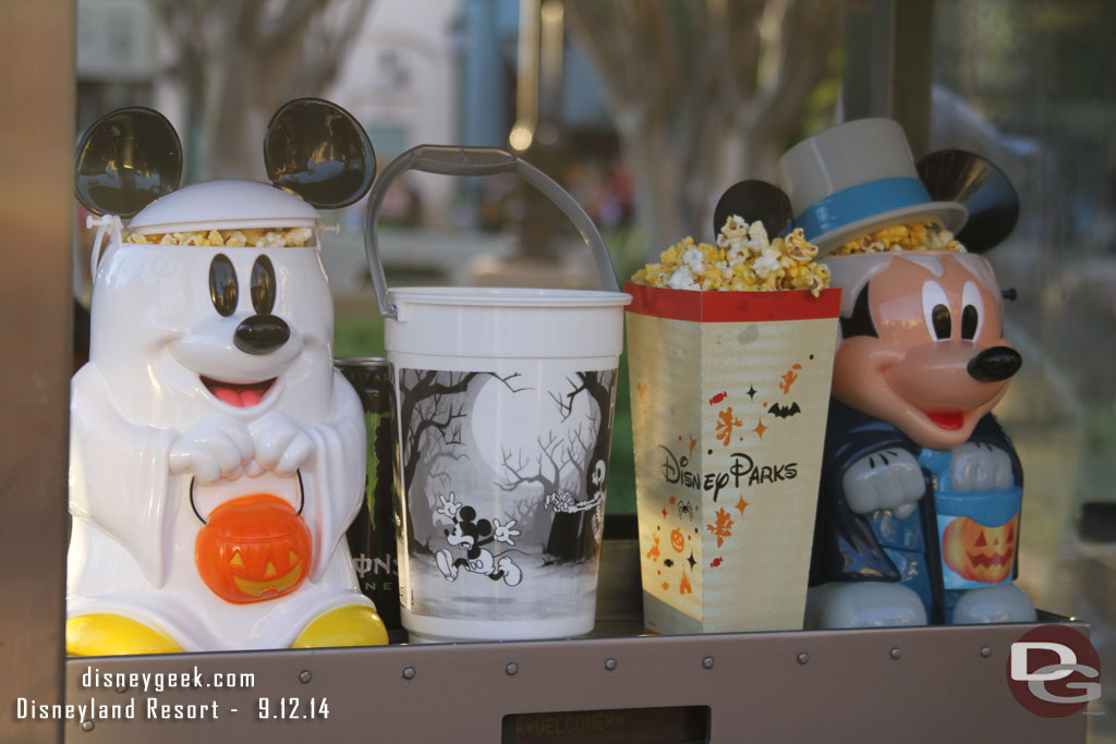 Popcorn bucket offerings on Buena Vista Street.