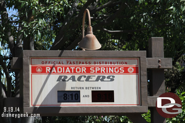 Was walking down the parade route and noticed the Racers FastPass sign still showed availability..  cannot remember ever getting one after lunch on a regular day.