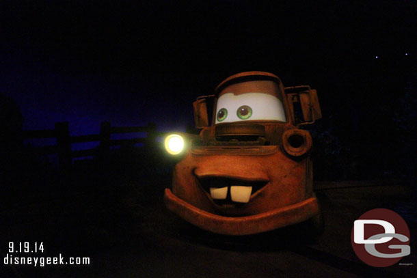 Mater welcoming us - Radiator Springs Racers.