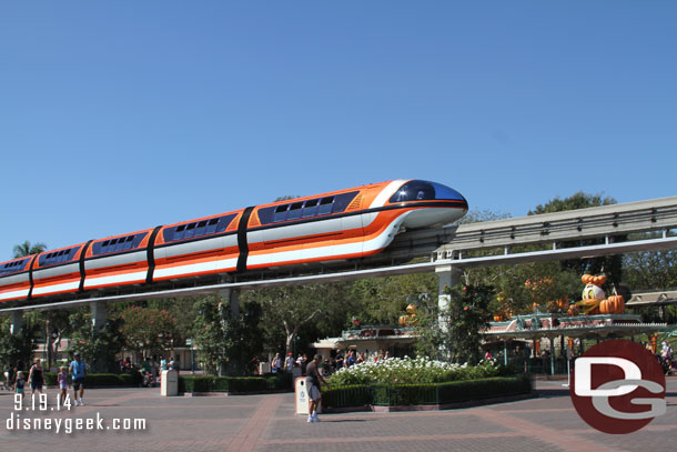 Monorail Orange passing overhead.