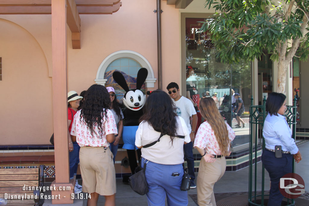 Oswald now greets guest on Buena Vista Street throughout the day.