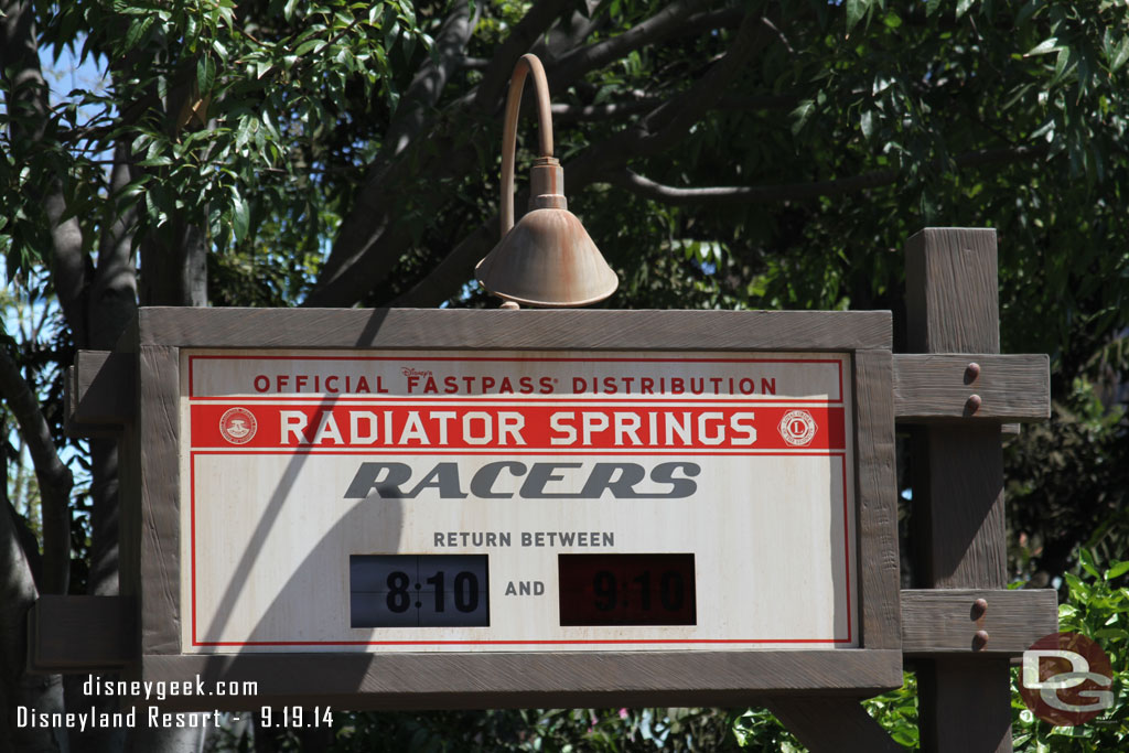 Was walking down the parade route and noticed the Racers FastPass sign still showed availability..  cannot remember ever getting one after lunch on a regular day.