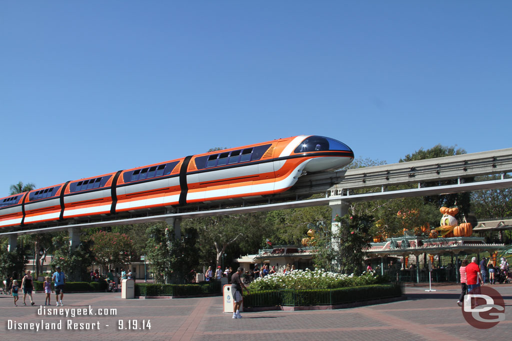 Monorail Orange passing overhead.