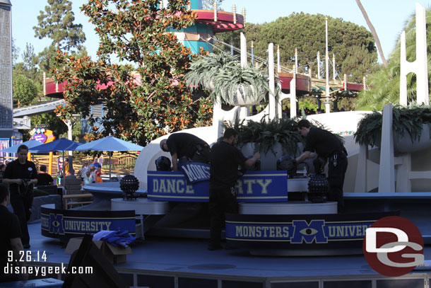 The Monsters University Dance Party being set up at the Tomorrowland Terrace.