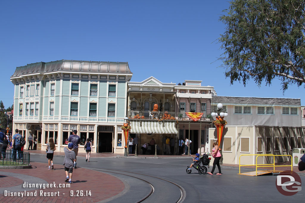 The Scaffolding is down around the Disney Showcase.  On the right a temporary ramp as they work on the curb area.