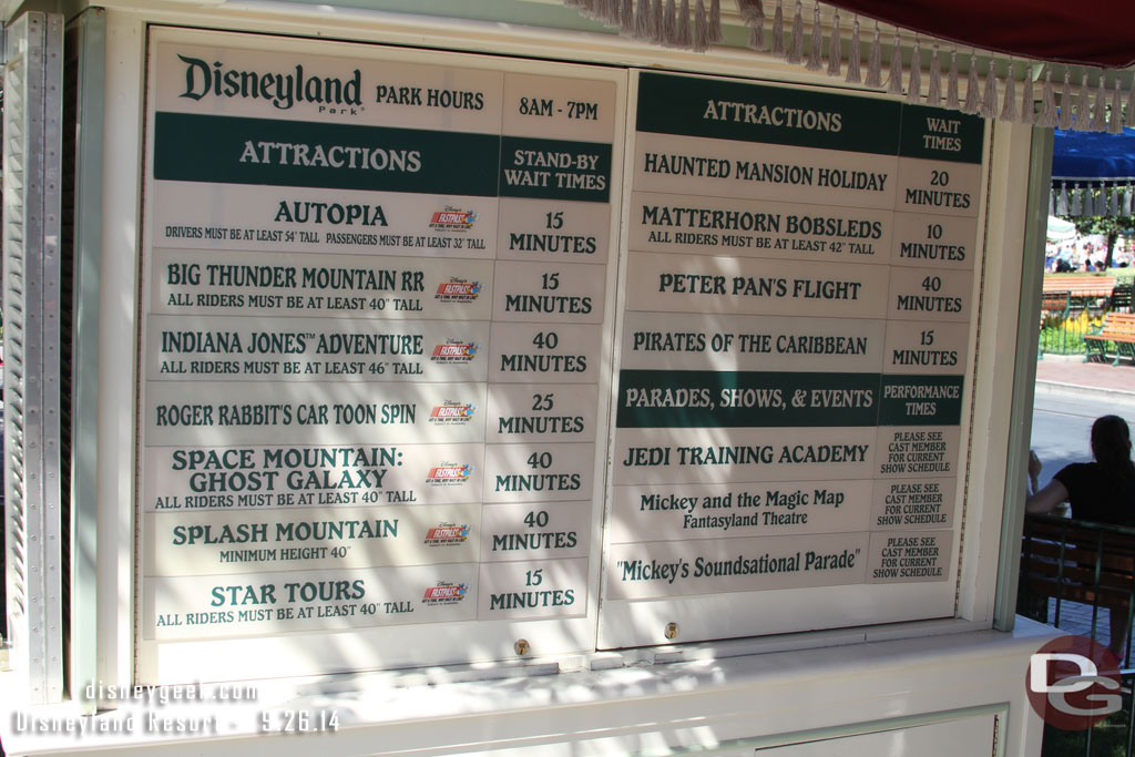 Disneyland wait times as of 1:50pm